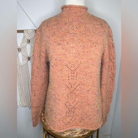 Sundance Sweaters - Sundance Knit Pointel Coral Peach Multi Flecked Longsleeve Mockneck sweater